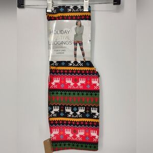 NWT Fleece Lined Holiday Leggings with Festive Pattern Size Women's L/XL